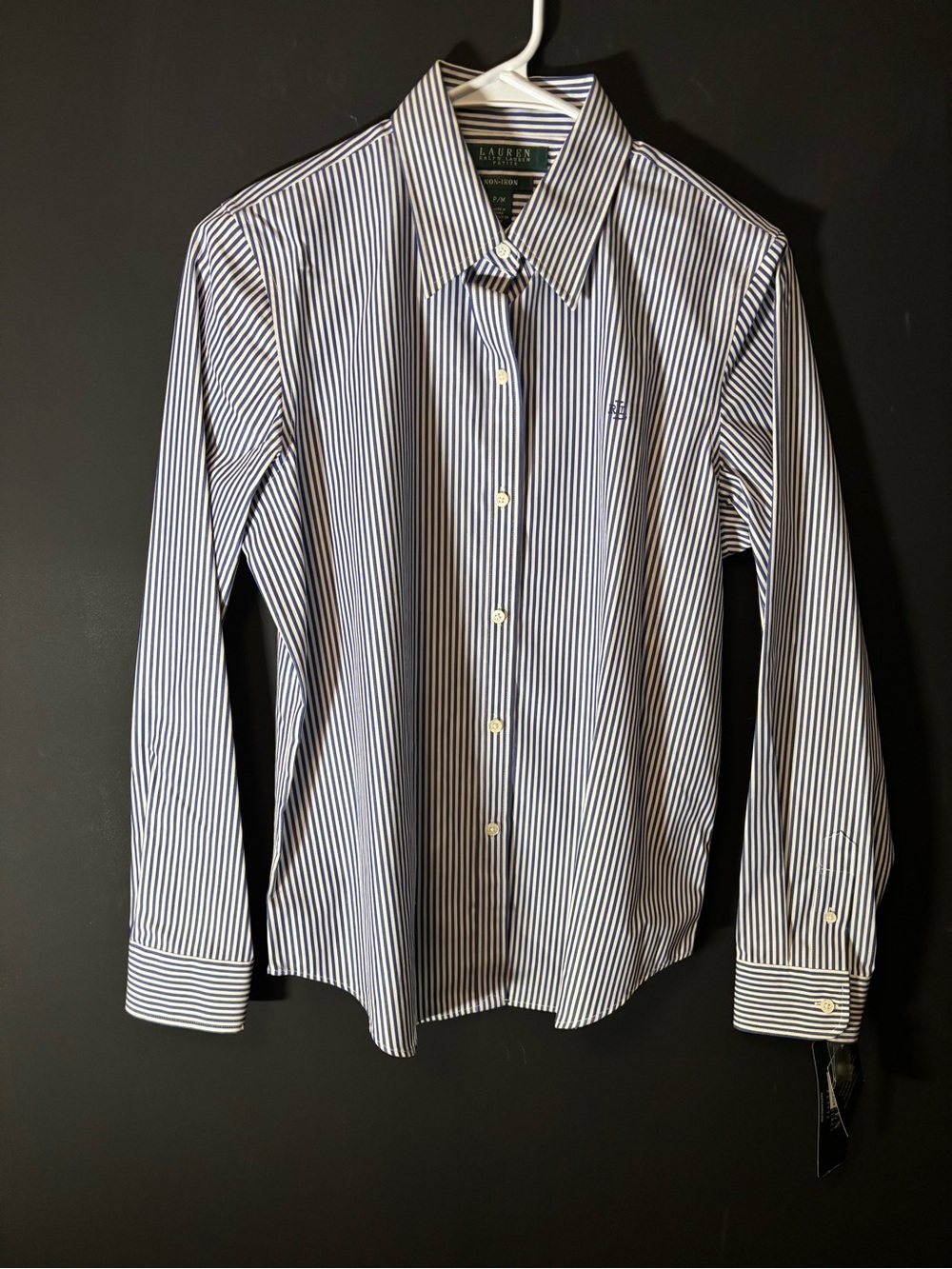 NWT-Ralph Lauren Navy & White Vertical Stripe Button-Down Shirt-PM
